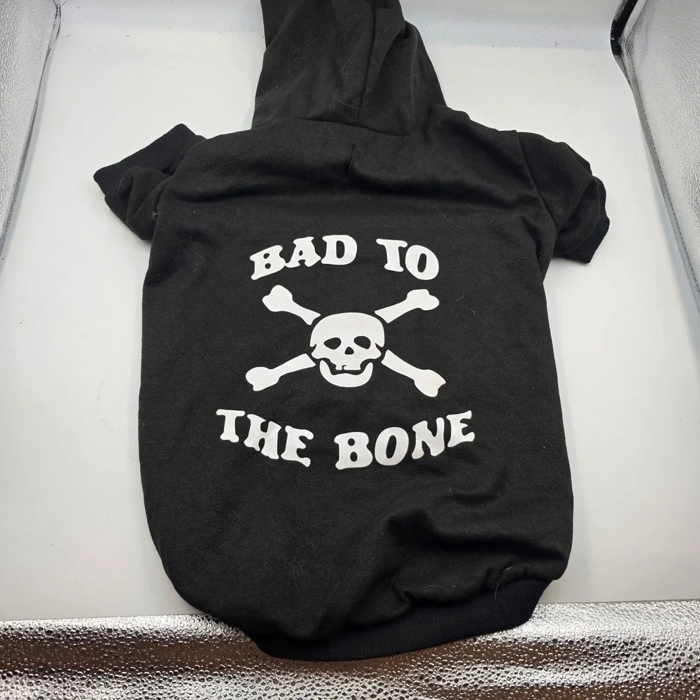Expawlorer Dog‎ Hoodie Black Bad To The Bone Skull Crossbones Pet Sweatshirt L3
